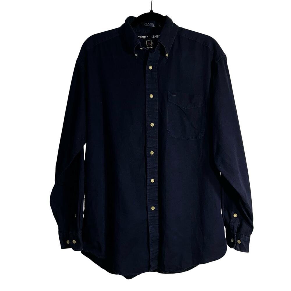 Tommy Hilfiger Navy Blue Crest Logo Button-Down Shirt Men’s Size Medium